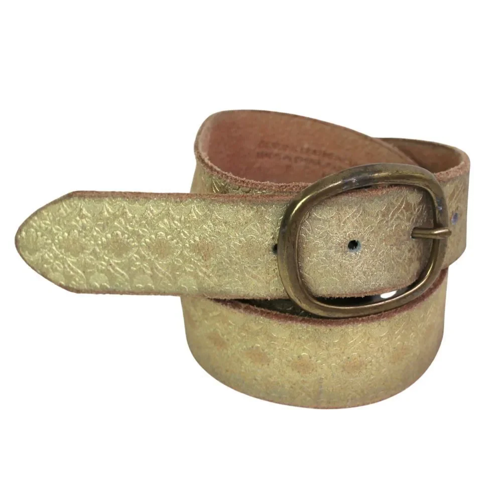 TOOLED GOLD BEIGE GENUINE LEATHER 1 3/8